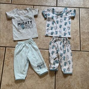 Little Wishes Dino Pajama Set - Blue and White